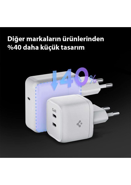 35W GaN USB-C 2 Port Mini Adaptör - Samsung PPS Destekli Hızlı Şarj Aleti iPhone & Android & iPad & MacBook Type-C PE2104 White - ACH03714