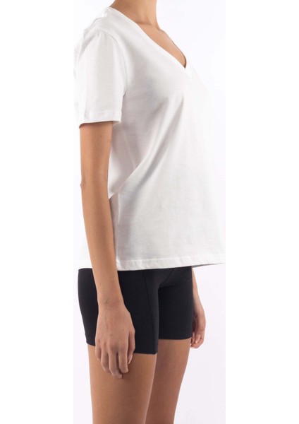 Basic V Yaka T-Shirt Kadın - Ekru fırsatları