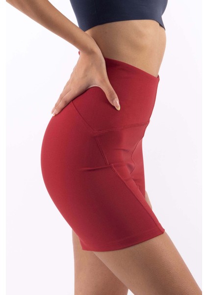 Yüksek Bel Biker Kadın Tayt - Bordo