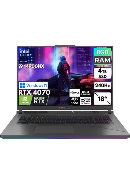 Rog Strix G18 I9-14900HX 8 GB 4 Tbssd RTX4070 18" Wqxga Windows 11 Pro Taşınabilir Bilgisayar G814JIR-N6002 BT70