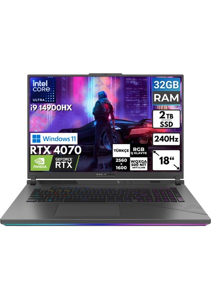 Rog Strix G18 I9-14900HX 32 GB 2 Tbssd RTX4070 18" Wqxga Windows 11 Pro Taşınabilir Bilgisayar G814JIR-N6002 BT67