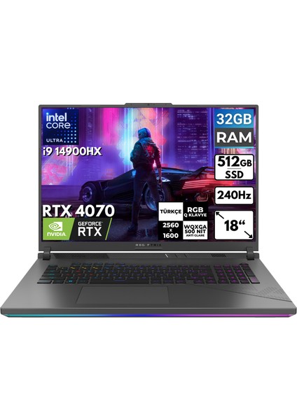 Rog Strix G18 I9-14900HX 32 GB 512 GB SSD RTX4070 18" Wqxga Freedos Taşınabilir Bilgisayar G814JIR-N6002 Bt7