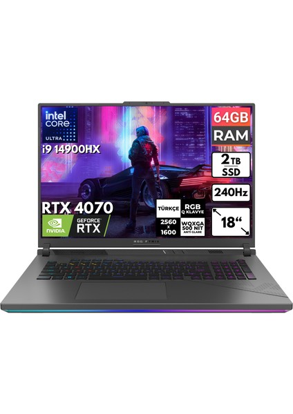 Rog Strix G18 I9-14900HX 64 GB 2 Tbssd RTX4070 18" Wqxga Freedos Taşınabilir Bilgisayar G814JIR-N6002 BT19