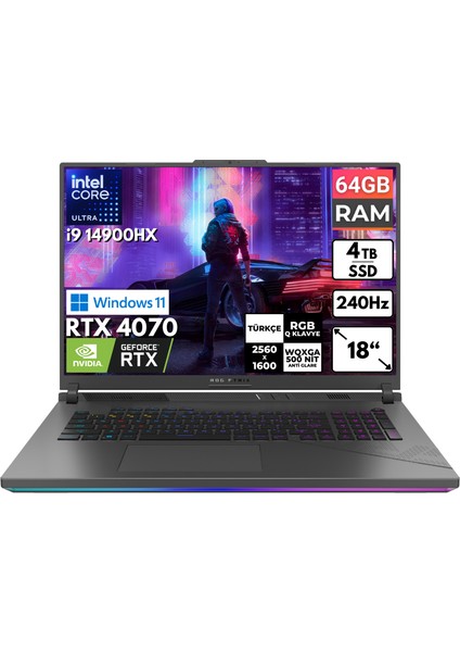 Rog Strix G18 I9-14900HX 64 GB 4 Tbssd RTX4070 18" Wqxga Windows 11 Home Taşınabilir Bilgisayar G814JIR-N6002 BT49