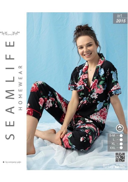 Kadın Kısa Kol Dokuma Gömlek Pijama Takımı