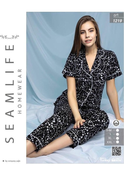 Kadın Kısa Kol Dokuma Gömlek Pijama Takımı