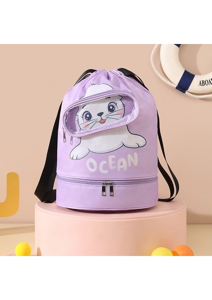 Karikatür Yüzme Çantası Büyük Kapasiteli Kuru ve Islak Ayırma Çantası Çok Fonksiyonlu Su Geçirmez Banyo Çantası Seyahat Spor Saklama Çantası (Yurt Dışından)