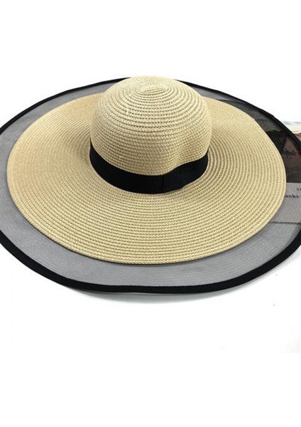 Tatil Şapkası Kadın Büyük Kenarlı Hasır Şapka Plaj Güneş Şapkası (Yurt Dışından)