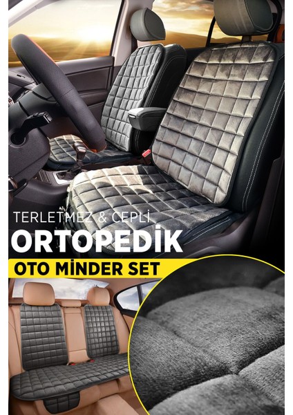 Mısırlı Grup Premium Cepli Ortopedik Oto Koltuk Minder Seti - Koltuk Kılıfı - Ön & Arka Koltuk Tam Set - Antrasit