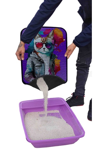 Büyük Boy Elekli Tuvalet Önü Desenli Kedi Kumu Paspası 60 x 80 cm