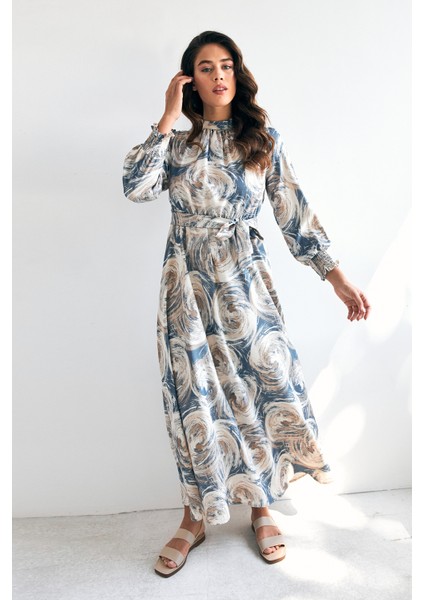 Rabella Desenli Elbise - Indigo fırsatları