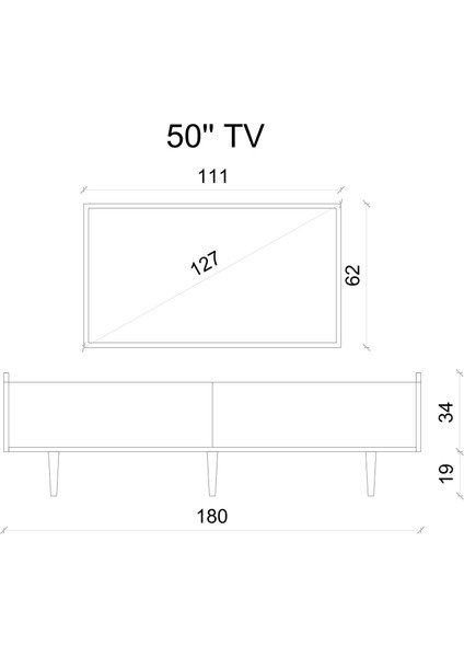 Rigel Country Mdf 2kapaklı (Üstten Açılır) Ahşap Ayaklı 180 cm Tv Ünitesi