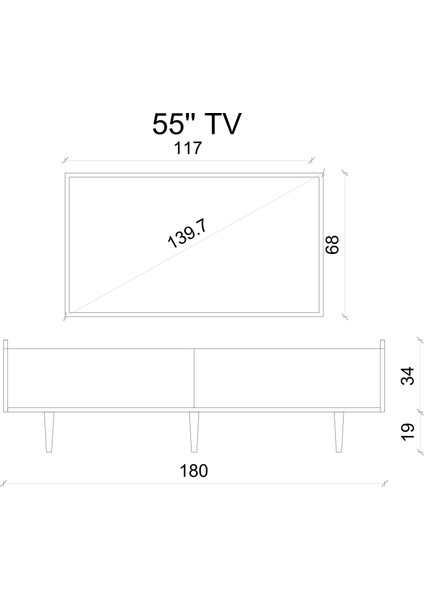 Rigel Country Mdf 2kapaklı (Üstten Açılır) Ahşap Ayaklı 180 cm Tv Ünitesi