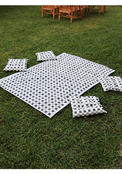 Yer, Piknik Örtüsü Sofra Bezi 120 x 170 , 4 Minder 45 x 45CM Set (Kırmızı Renk)