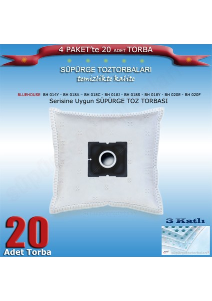 Bluehouse Bh 014Y Matador - Bh 018A Allergy Stop -Bh 018C Confort -Bh 018J -Bh 018S Aquare -Bh 018Y Petito -Bh 020E -Bh 020F Friend -Bh 020G Wave Modellerine Uygun Süpürge Toz Torbası 200120