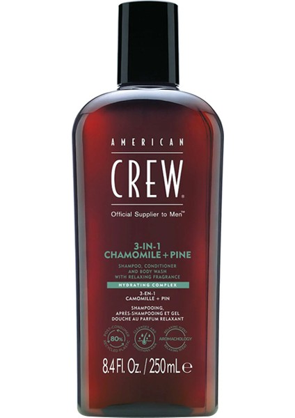 American Crew Erkeklere Özel Chamomile + Pine 3'Ü 1 Arada Şampuan + Saç Kremi + Duş Jeli 250ml