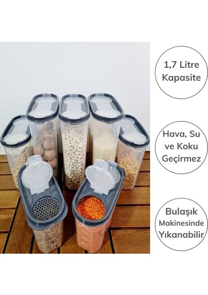 2 Kapaklı Ölçekli Erzak Kuru Gıda Saklama Kutusu Kabı - 1,7 Litre - SA935