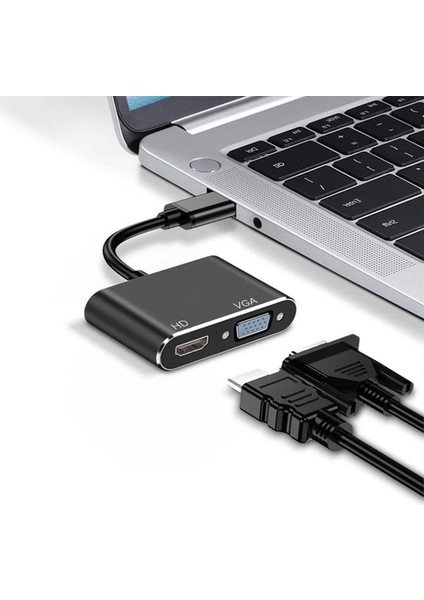 USB To VGA Hdmi 2in1 Adaptör. Siyah