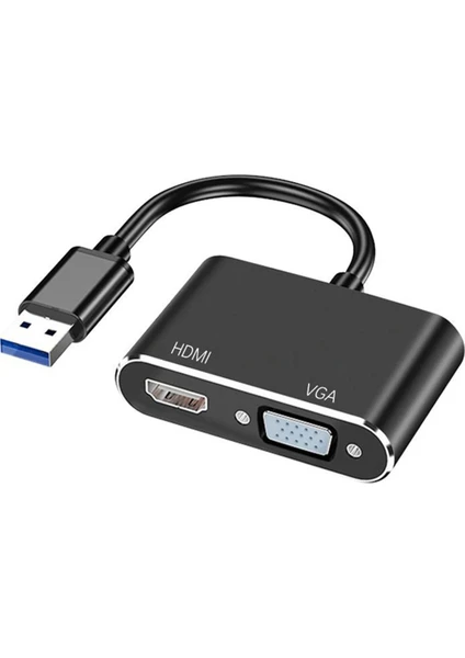 USB To VGA Hdmi 2in1 Adaptör. Siyah