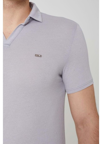 Yakalı Çok Rahat Pamuk Penye Erkek Gri Tshirt