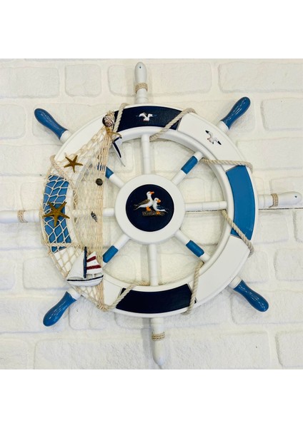 Ahşap Martılı Yelkenli Dümen Duvar Dekoru (60 Cm) modelleri