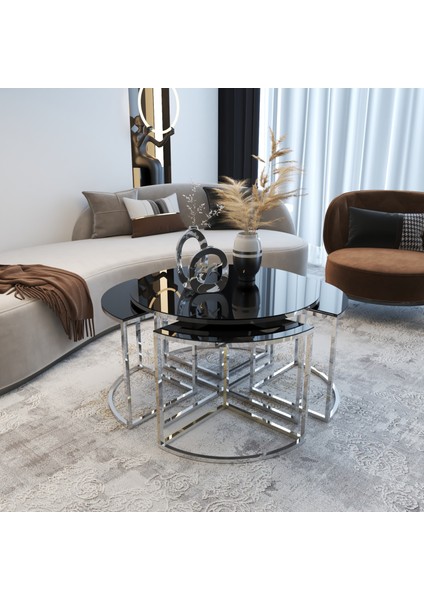 Zigon ve Orta Sehpa Yuvarlak Set, Servis Sehpası, Çay Sehpası Salon 5litakım Sehpa