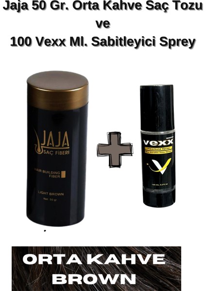 50 Gr. Orta Kahve Hair Fiber Saç Tozu,Topik + Vexx 100 Ml. Sabitleyici Sprey Set