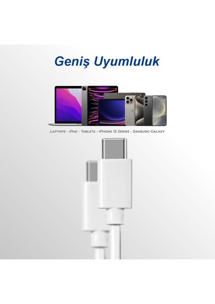 Apple Ipad, Macbook, Imac, Mac Mini Uyumlu Usb-C Şarj ve Veri Aktarım Kablosu. 1 M Beyaz