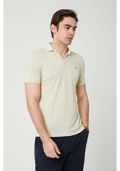 Yakalı Çok Rahat Pamuk Penye Erkek Su Yeşil Tshirt