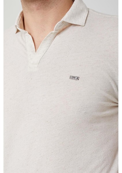 Yakalı Çok Rahat Pamuk Penye Erkek Bej Tshirt