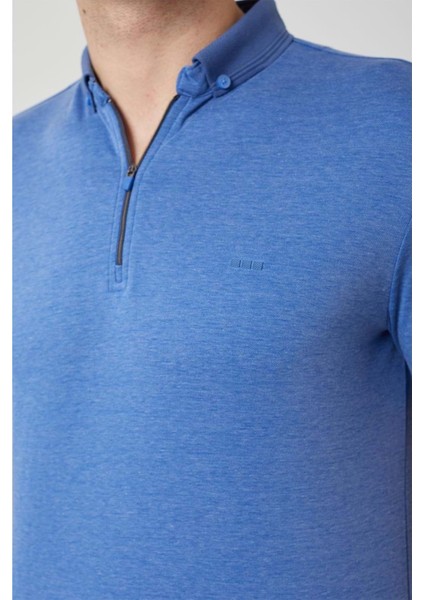 Triko Yaka Fermuarlı Polo Erkek Mavi Tshirt modelleri