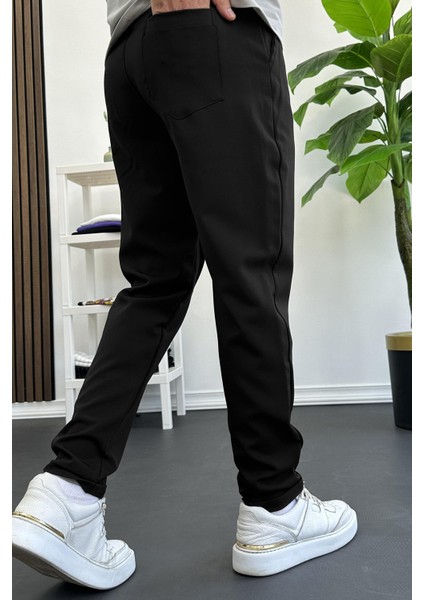 Erkek Slim Fit Beli Lastikli Double Paça Jogger Pantolon Siyah Edw114