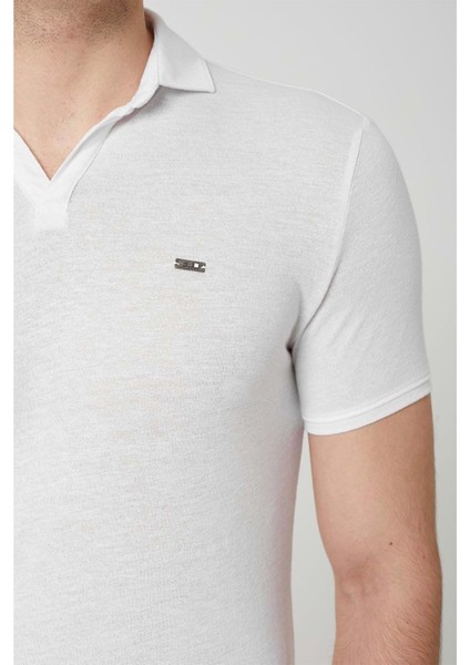 Yakalı Çok Rahat Pamuk Penye Erkek Beyaz Tshirt modelleri