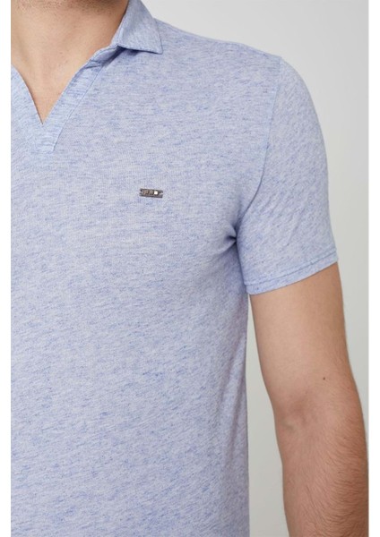Yakalı Çok Rahat Pamuk Penye Erkek Buz Mavi Tshirt modelleri