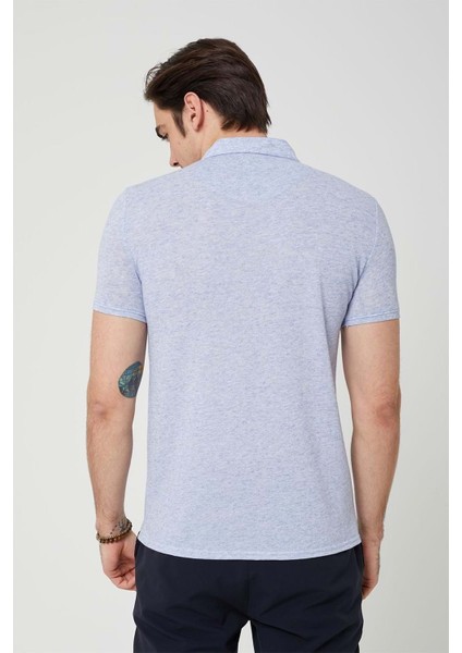 Yakalı Çok Rahat Pamuk Penye Erkek Buz Mavi Tshirt fırsatları