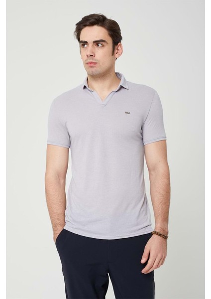 Yakalı Çok Rahat Pamuk Penye Erkek Gri Tshirt fiyatları