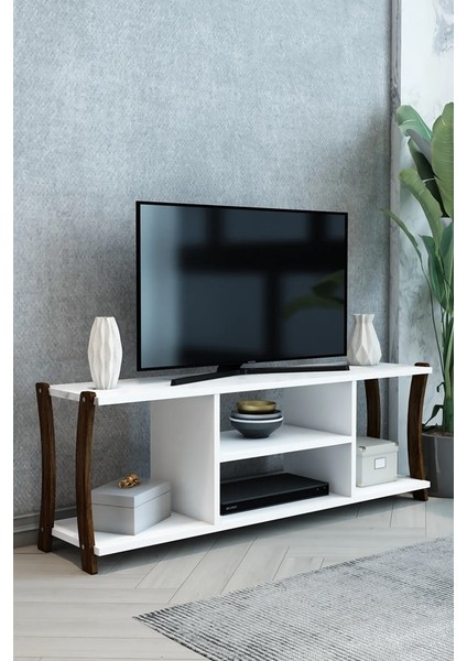 Mila Beyaz Ahşap Tv Ünitesi, Televizyon Sehpası – Ergonomik Tasarım, 120x30 Cm, Demonte