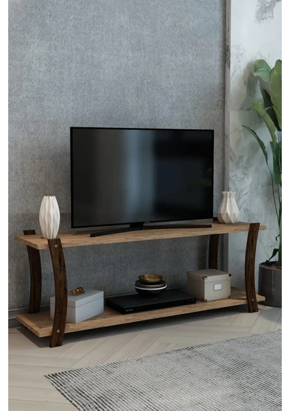 Jest Dekor Konsept Lova Atlantik Çam Ahşap Raflı Televizyon Sehpası, Tv Ünitesi, Tv Sehpası – 120x30 Cm – Şık Ve Ergonomik