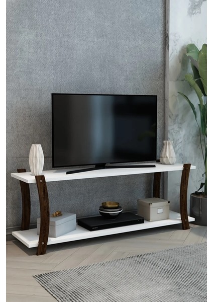 Lova Beyaz Ahşap Raflı Televizyon Sehpası, Tv Ünitesi, Tv Sehpası – 120x30 Cm – Şık Ve Ergonomik