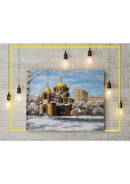Kanvas Tablo - Kış Kilise Yağlıboya Resim