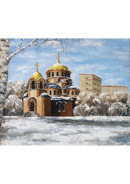 Kanvas Tablo - Kış Kilise Yağlıboya Resim fiyatları
