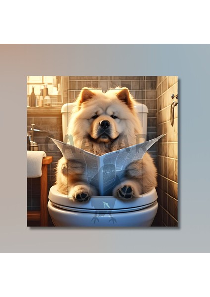 Tekli Kare Kanvas Banyo Tablosu Gazete Okuyan Çin Aslanı Köpek modelleri