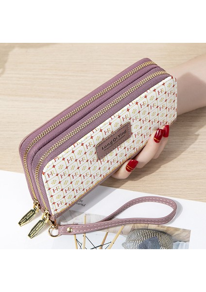 Yeni Stil Kadın Uzun Çok Yönlü Çift Fermuarlı Kore Versiyonu Öğrenci Mektubu Büyük Kapasiteli Cep Telefonu Çantası El Çantası Yumuşak Bozuk Para Cüzdanı (Yurt Dışından)