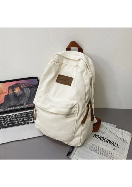 Yıkanmış Tuval Okul Çantası Kadın Kolej Lise Ortaokul Ins Japon Basit Büyük Kapasiteli Seyahat Sırt Çantası Erkek (Yurt Dışından)