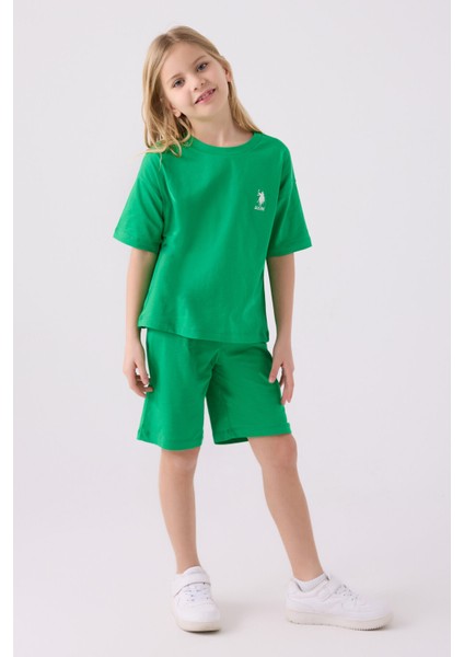 Kız Çocuk Elma Yeşili Bermuda Takım modelleri