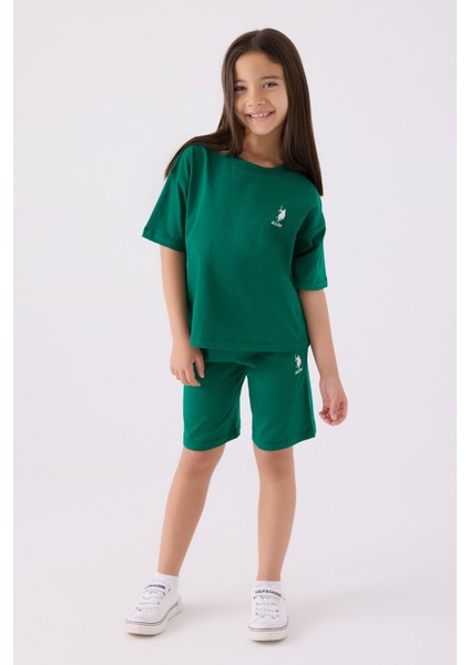 Kız Çocuk Zümrüt Yeşili Bermuda Takım