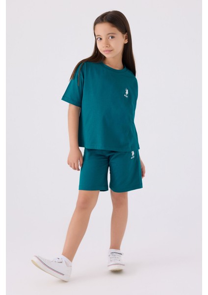 Kız Çocuk Ördek Yeşili Bermuda Takım