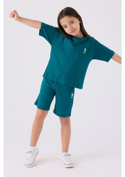 Kız Çocuk Ördek Yeşili Bermuda Takım modelleri