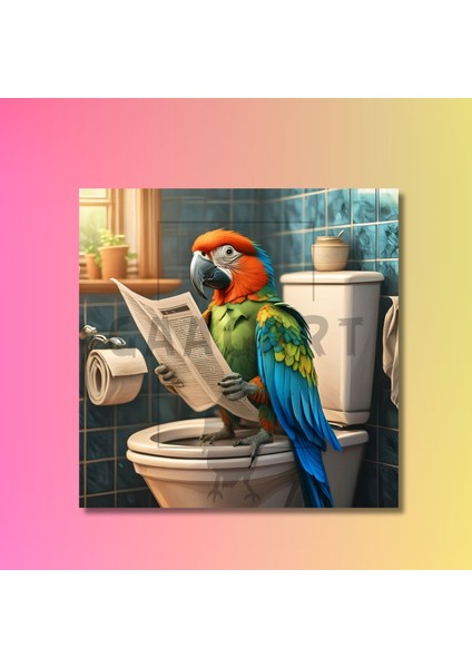 Tekli Kare Kanvas Banyo Tablosu Gazete Okuyan Renkli Papağan modelleri