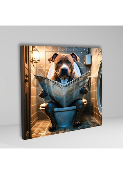 Tekli Kare Kanvas Banyo Tablosu Gazete Okuyan Pitbul Köpek fiyatları